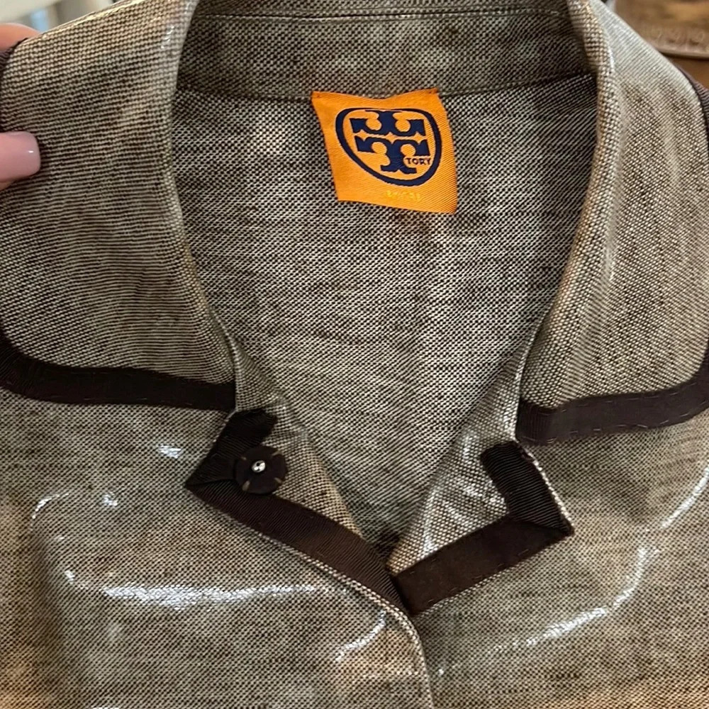 Tory Burch beige rain jacket fitted waterproof trench coat size Small - Picture 3 of 16